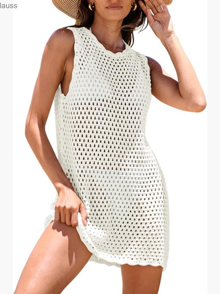 Sleeveless Knit Crochet Beach Dress Coverup Mini Loose Fit Acrylic